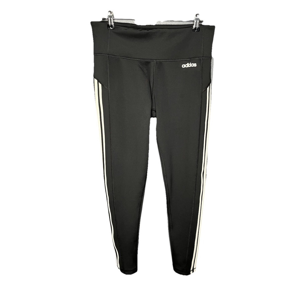 Adidas 7/8 Tights Aeroready High Rise Black White 3-Stripes Women's Size Large